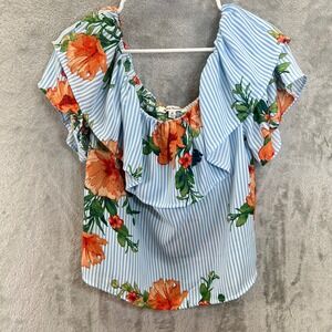 Jealous Tomato Floral Striped Off Shoulder Ruffle Blouse M Cottagecore Shabby